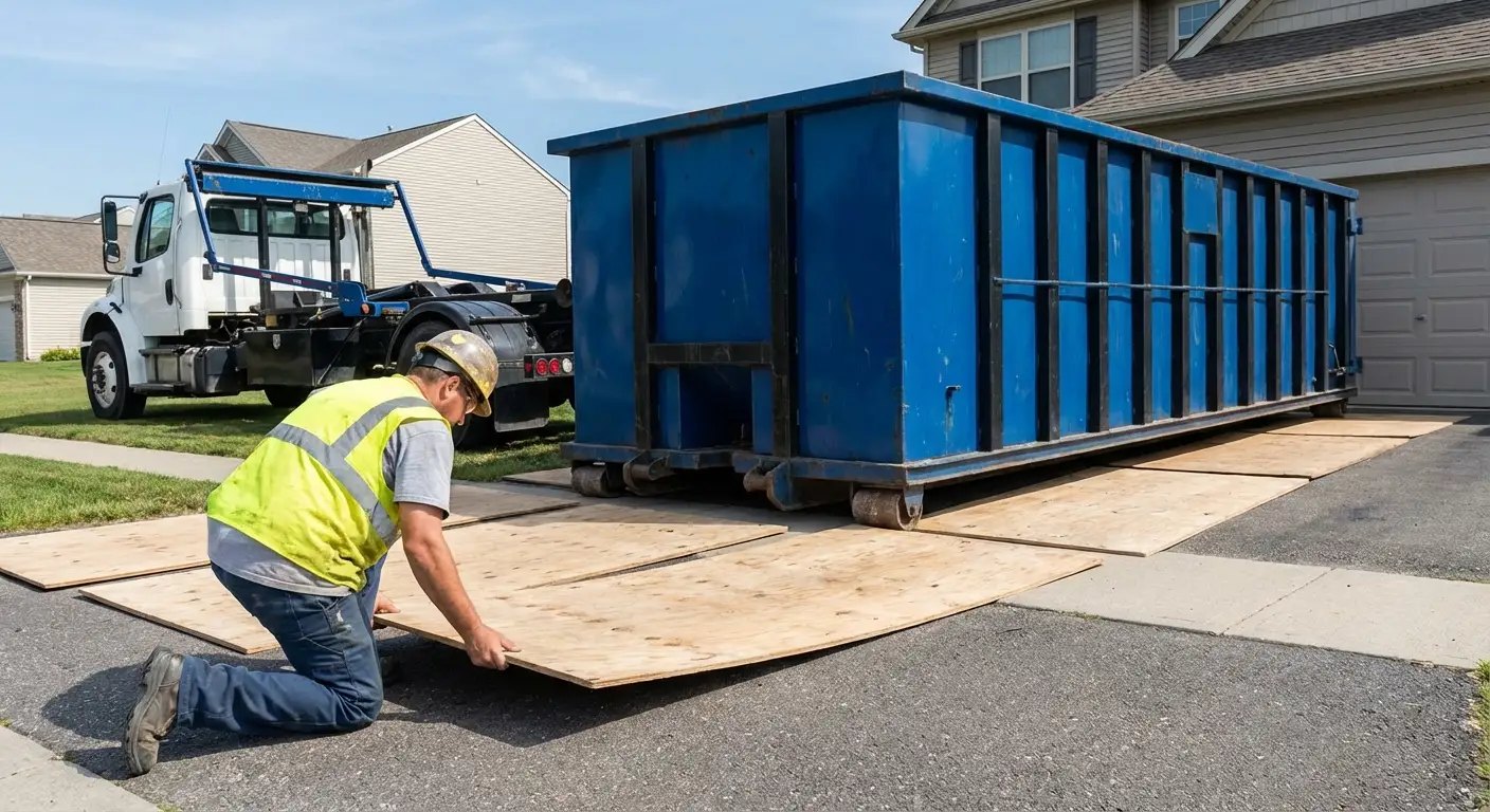 Driveway protection and delivery preparation for dumpster rental in Loveland, CO