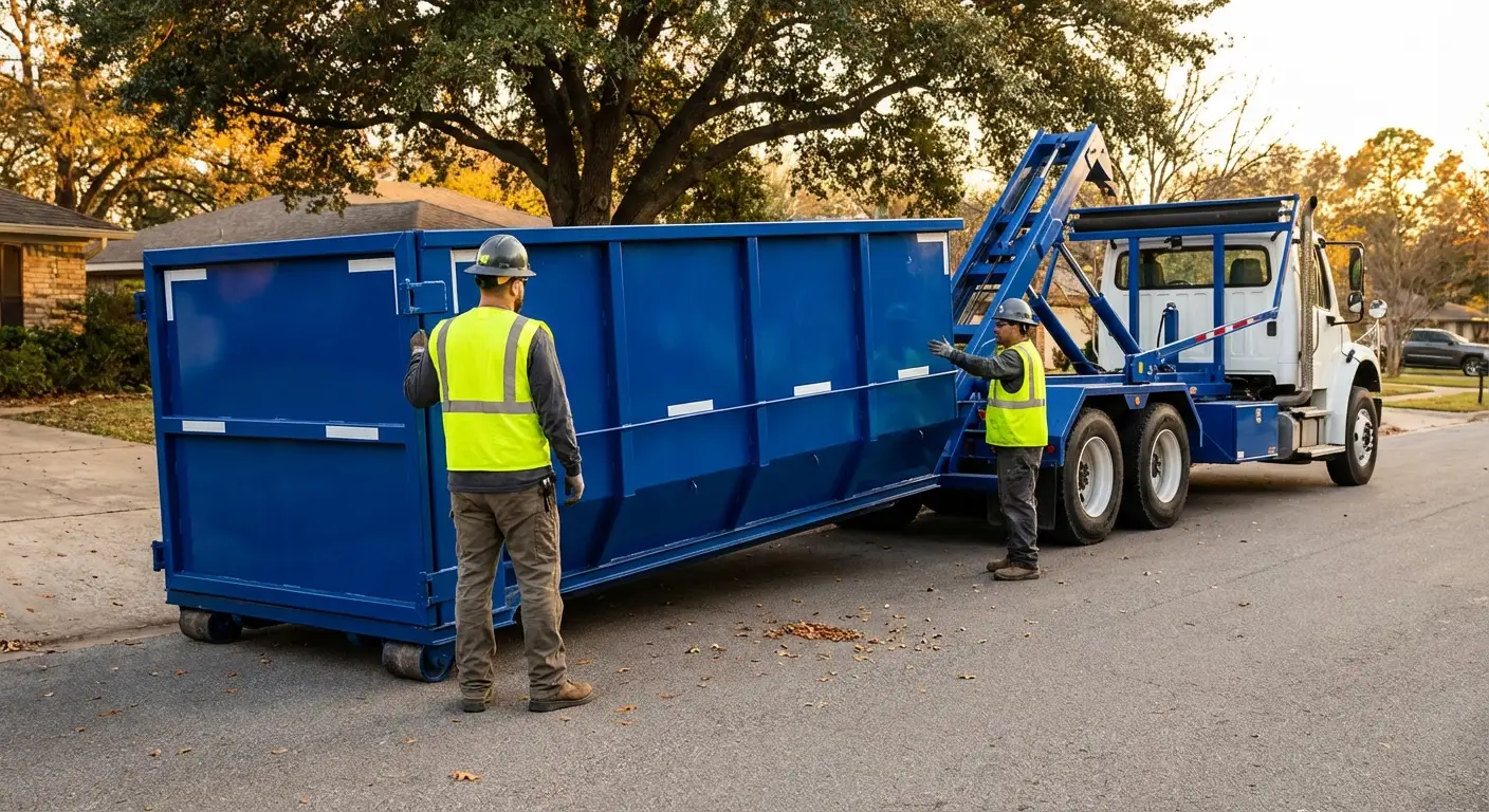 Roll-off dumpster delivery truck in operation in Loveland, CO