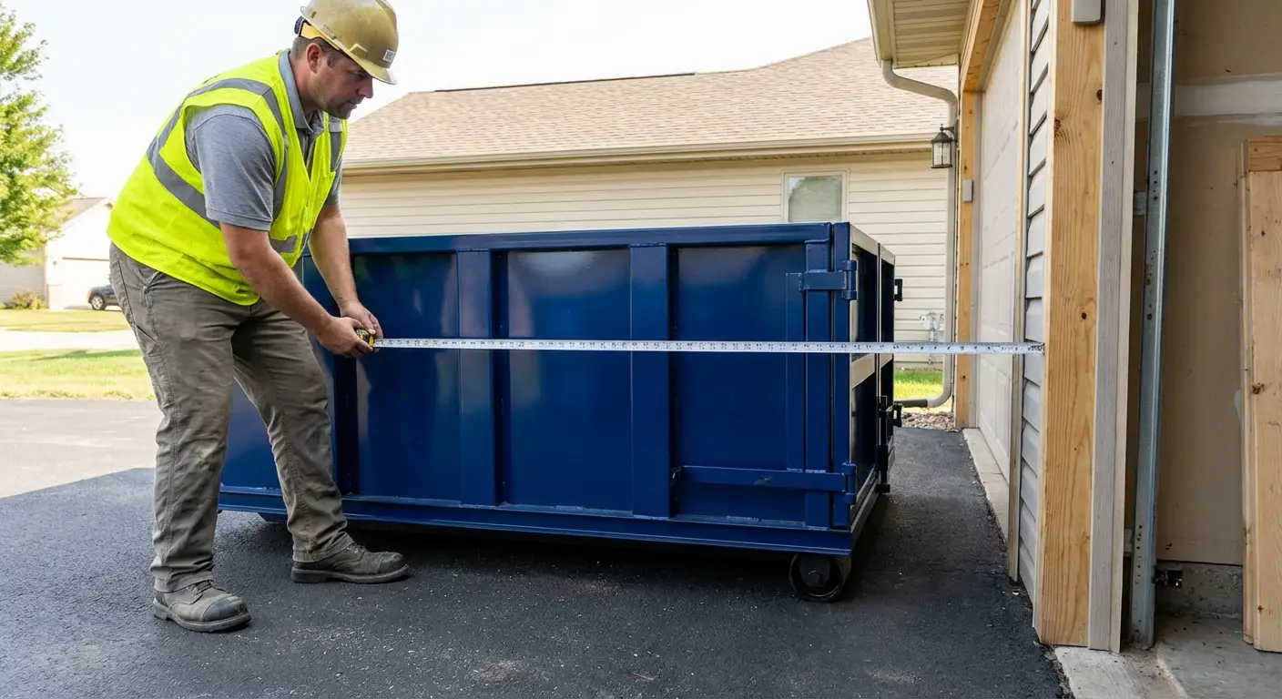 Site assessment for dumpster placement showing clearance requirements in Loveland, CO