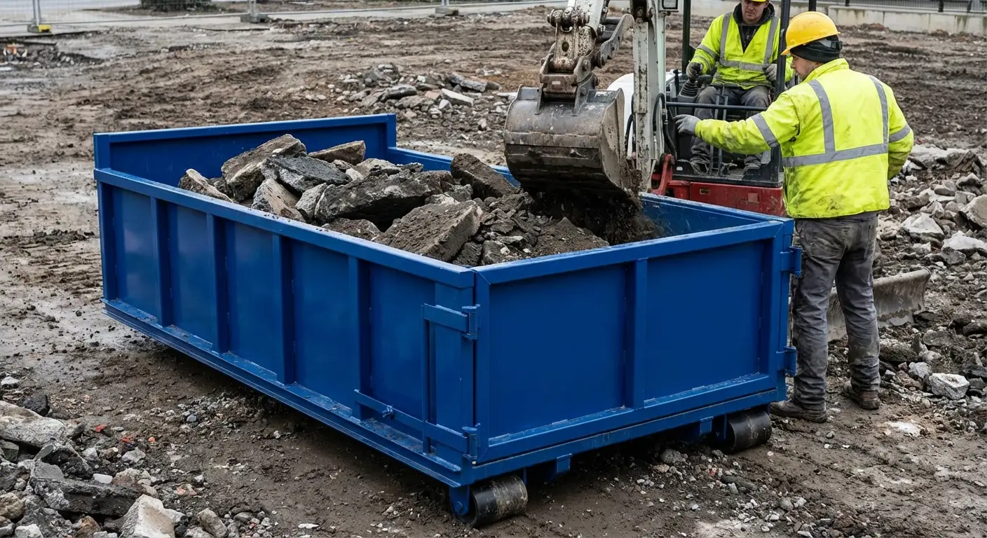 Heavy debris dumpster loaded with concrete in Loveland, CO