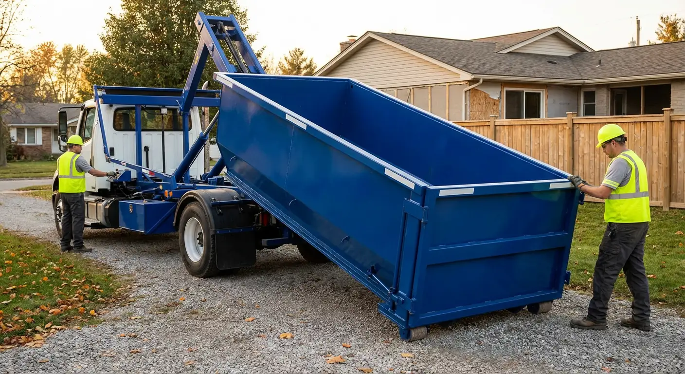 Roll-off dumpster rental delivery truck in Loveland, CO